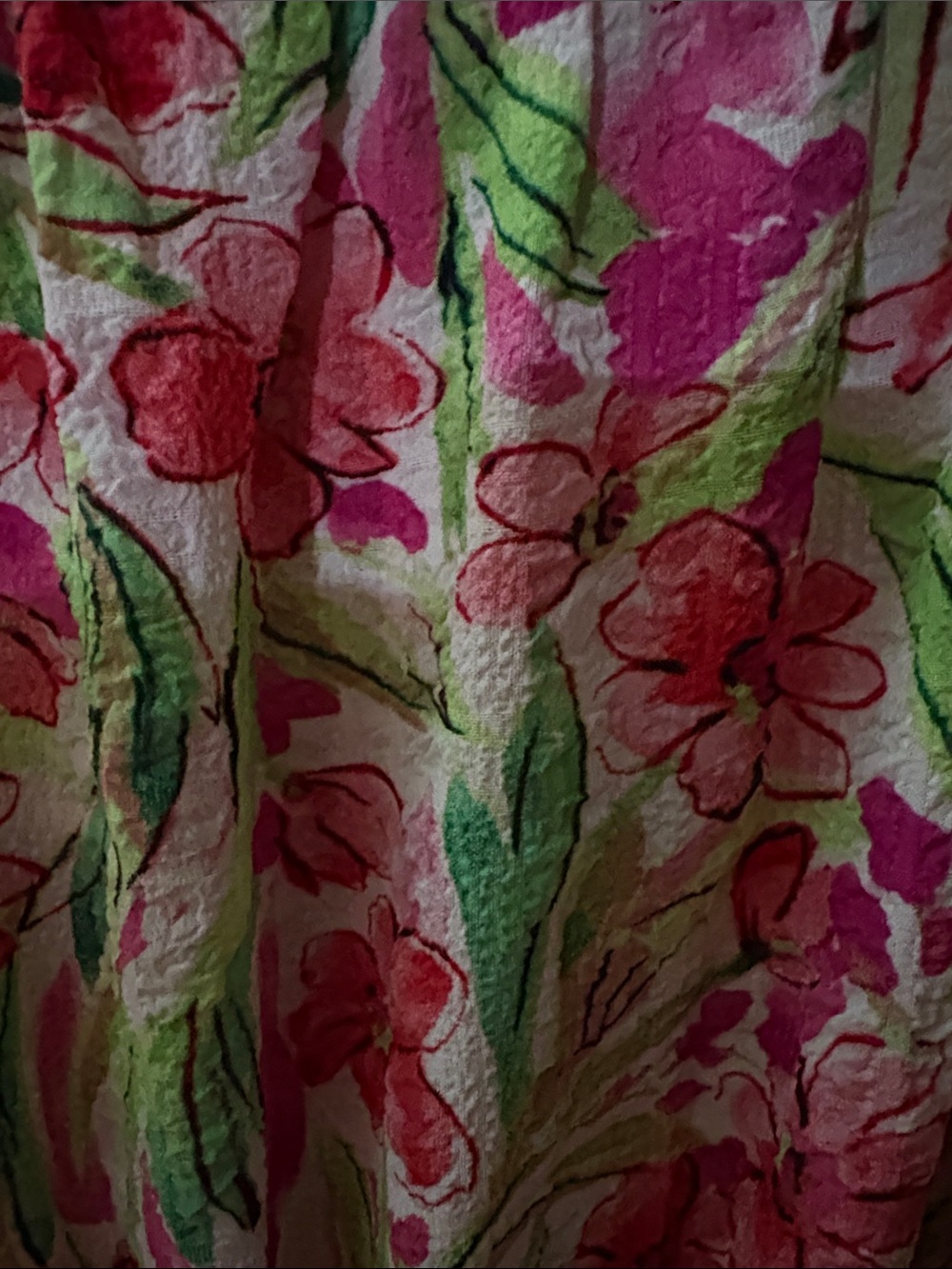 Floral Pink & Green Midi Dress with Smocked Waist